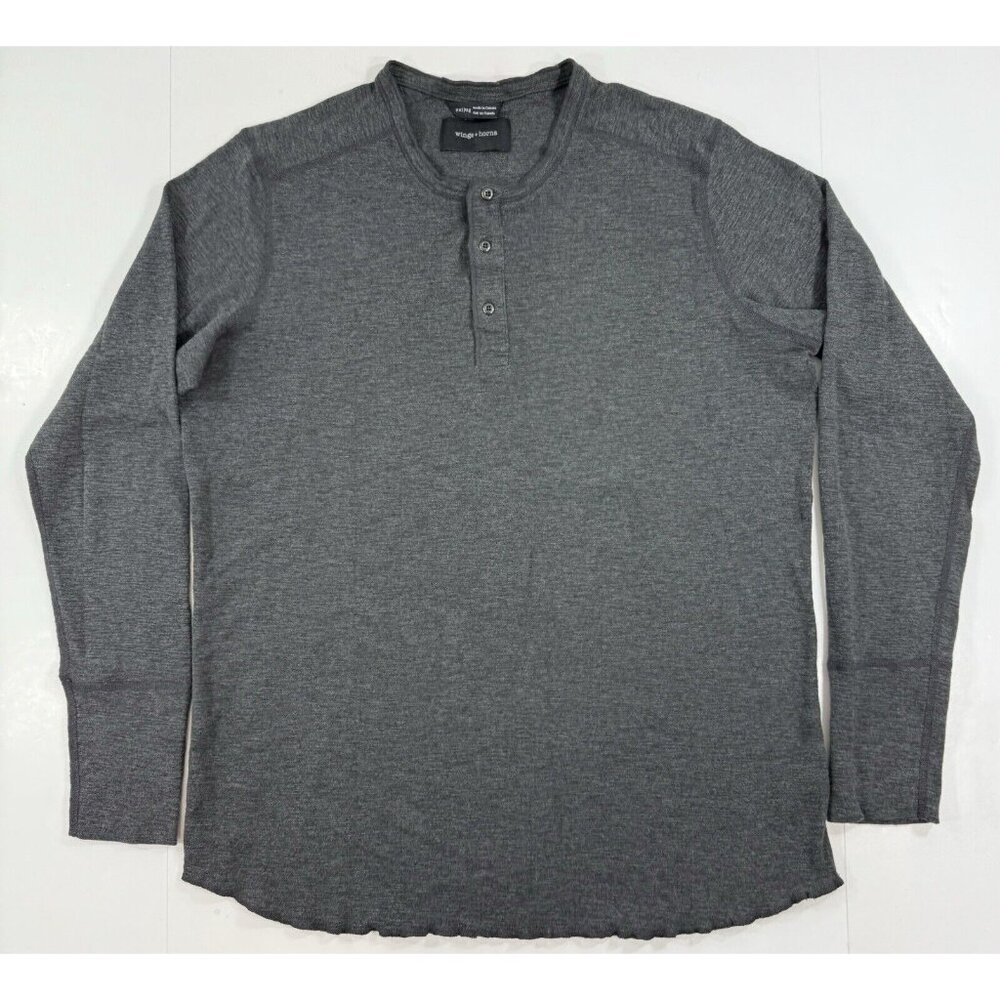 Wings + Horns Canada Henley Shirt Mens Size 2XL Gray Cotton Long Sleeve Pullover